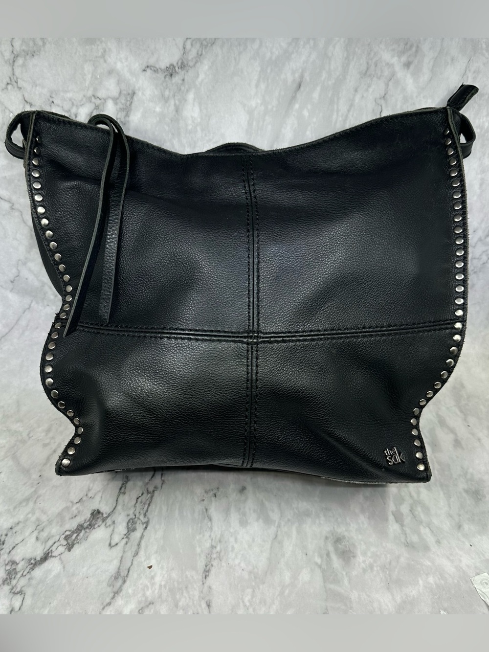 The Sak Black Leather Stud-Trim Shoulder Bag